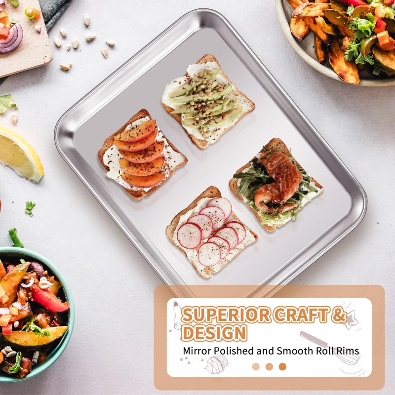 Deedro طقم صواني خبز من الفولاذ المقاوم للصدأ مكون من 2، صينية بسكويت ديدرو، صينية خبز معدنية، صينية فرن، غير سامة وقوية، مقاومة للصدأ وتشطيب مرآة، سهلة التنظيف وآمنة في غسالة الصحون، 10 × 8 × 1 بوصة - Image 5